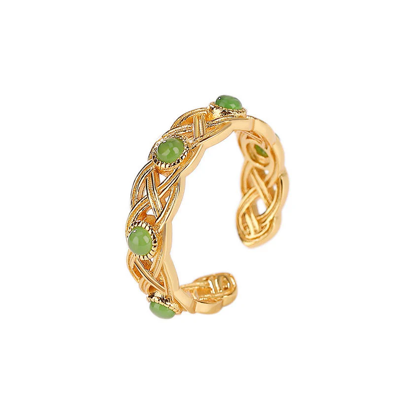 Anello regolabile con design intrecciato in giada ciano placcato in argento sterling 925 con Buddha Stones e fortuna - Image 6