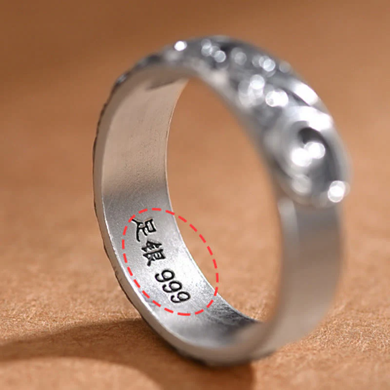 Anello regolabile con incisione e benedizione Buddha Stones in argento sterling 999 con nuvole di buon auspicio - Image 7