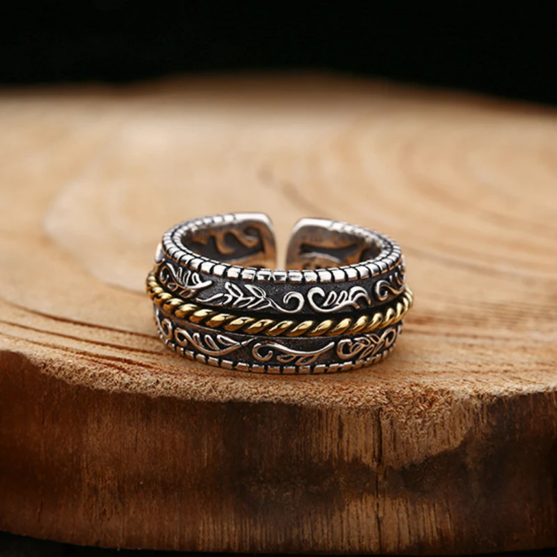 Anello regolabile con motivo a fiori della dinastia Tang, in argento sterling 925, Buddha Stones - Image 4