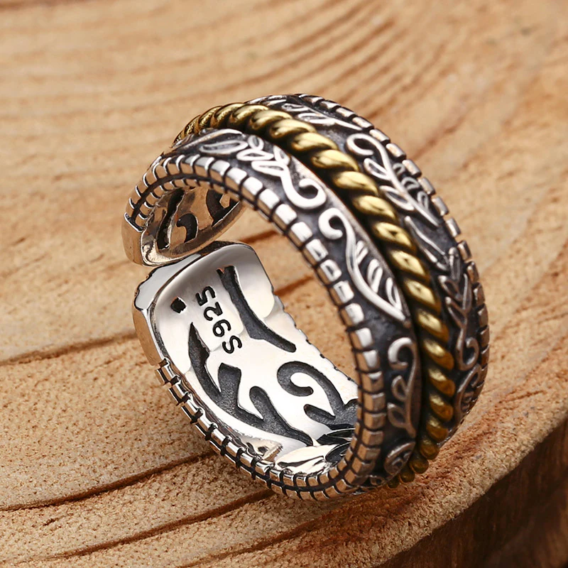 Anello regolabile con motivo a fiori della dinastia Tang, in argento sterling 925, Buddha Stones - Image 5