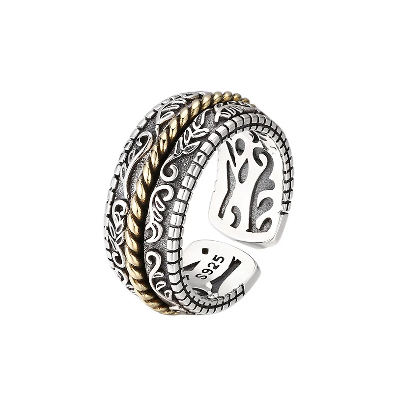 Anello regolabile con motivo a fiori della dinastia Tang, in argento sterling 925, Buddha Stones - Image 6