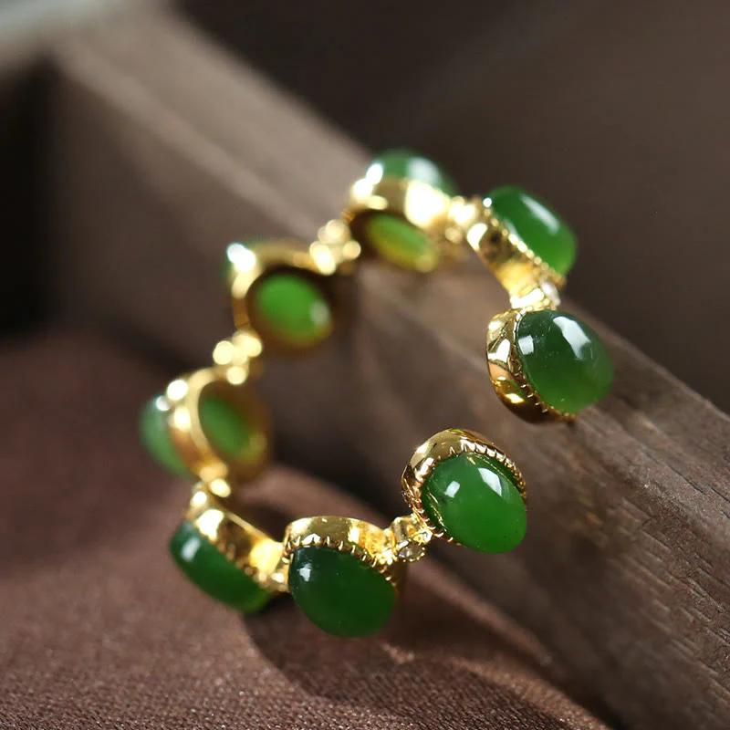 Anello regolabile con perle di giada ciano Hetian in argento sterling 925 Buddha Stones - Image 3