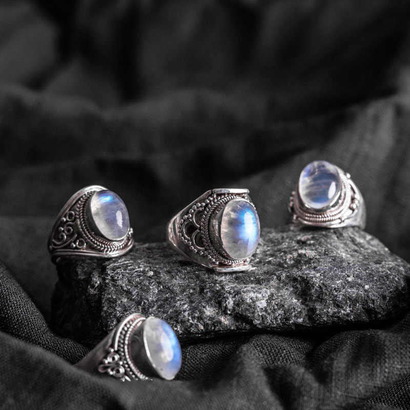 Anello regolabile con pietra di luna naturale in argento sterling 925 fatto a mano con Buddha Stones - Image 2