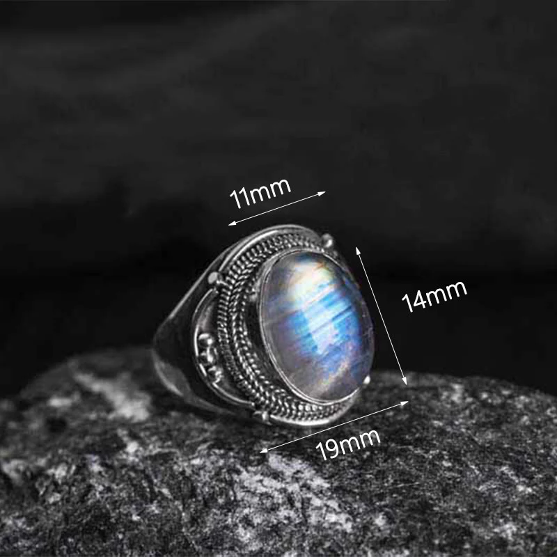 Anello regolabile con pietra di luna naturale in argento sterling 925 fatto a mano con Buddha Stones - Image 5