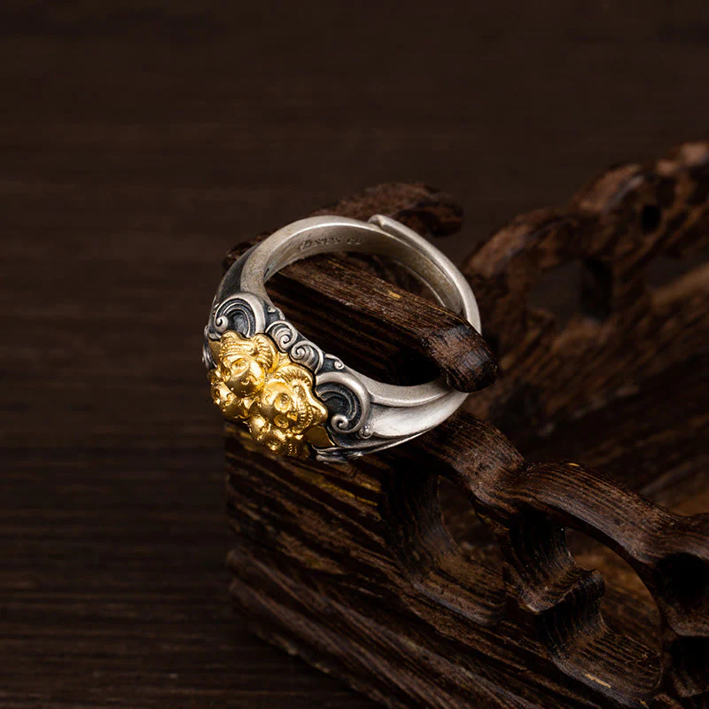 Anello regolabile con protezione del teschio tibetano in argento sterling 925 Buddha Stones - Image 4