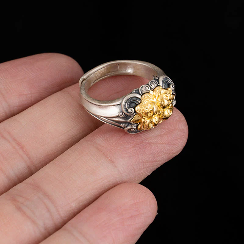 Anello regolabile con protezione del teschio tibetano in argento sterling 925 Buddha Stones - Image 5