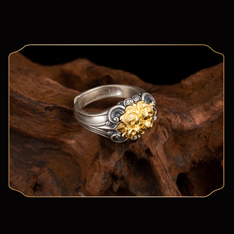 Anello regolabile con protezione del teschio tibetano in argento sterling 925 Buddha Stones - Image 6