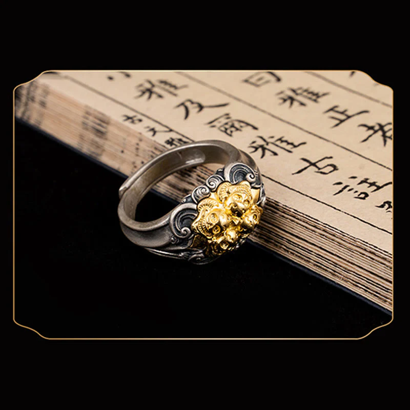 Anello regolabile con protezione del teschio tibetano in argento sterling 925 Buddha Stones - Image 7