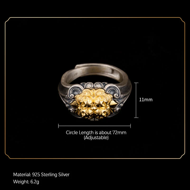 Anello regolabile con protezione del teschio tibetano in argento sterling 925 Buddha Stones - Image 8