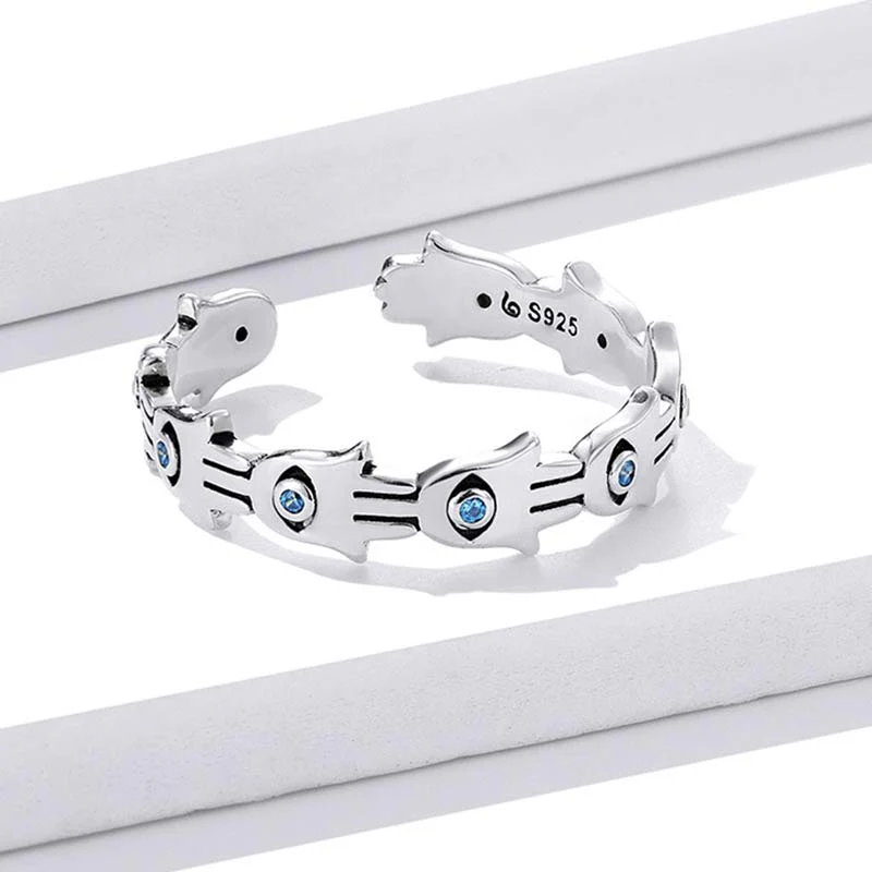 Anello regolabile con simbolo Hamsa in argento sterling 925 Buddha Stones e zircone - Image 6
