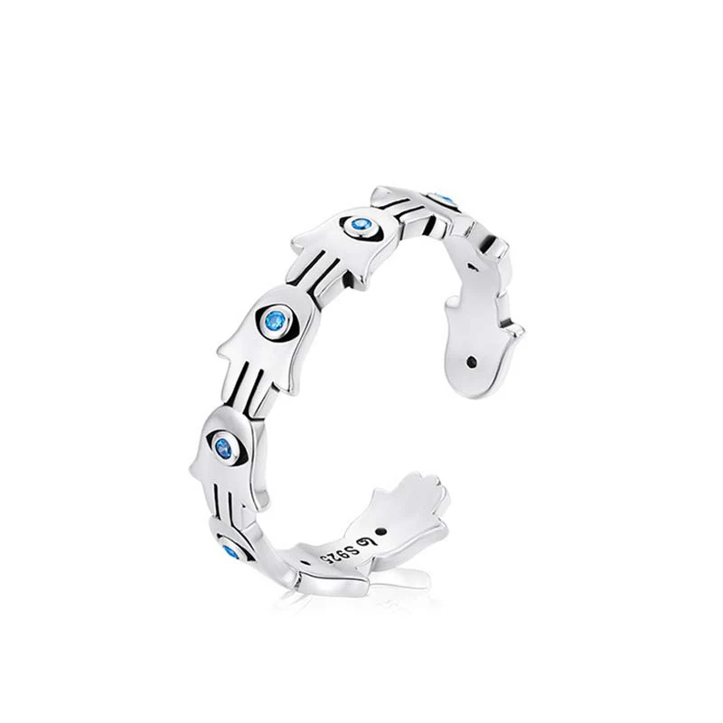 Anello regolabile con simbolo Hamsa in argento sterling 925 Buddha Stones e zircone - Image 8