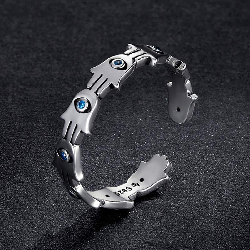 Anello regolabile con simbolo Hamsa in argento sterling 925 Buddha Stones e zircone - Image 9