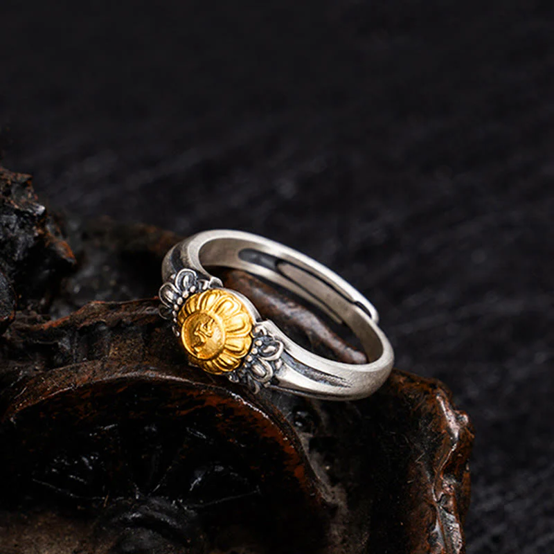Anello regolabile di protezione Bodhisattva Tara in argento sterling 925 placcato oro Buddha Stones - Image 2