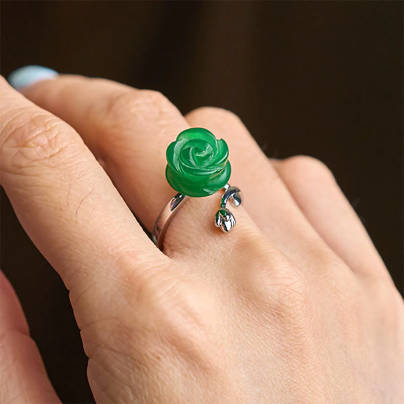 Anello regolabile in argento placcato rame con Buddha Stones , diaspro verde rosa - Image 5