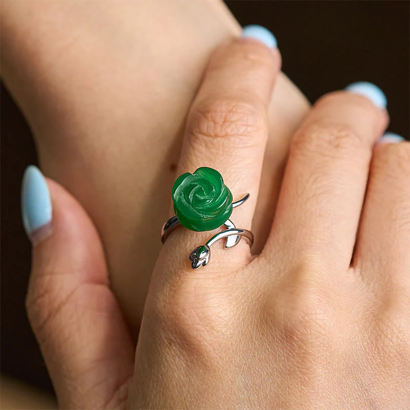 Anello regolabile in argento placcato rame con Buddha Stones , diaspro verde rosa - Image 6