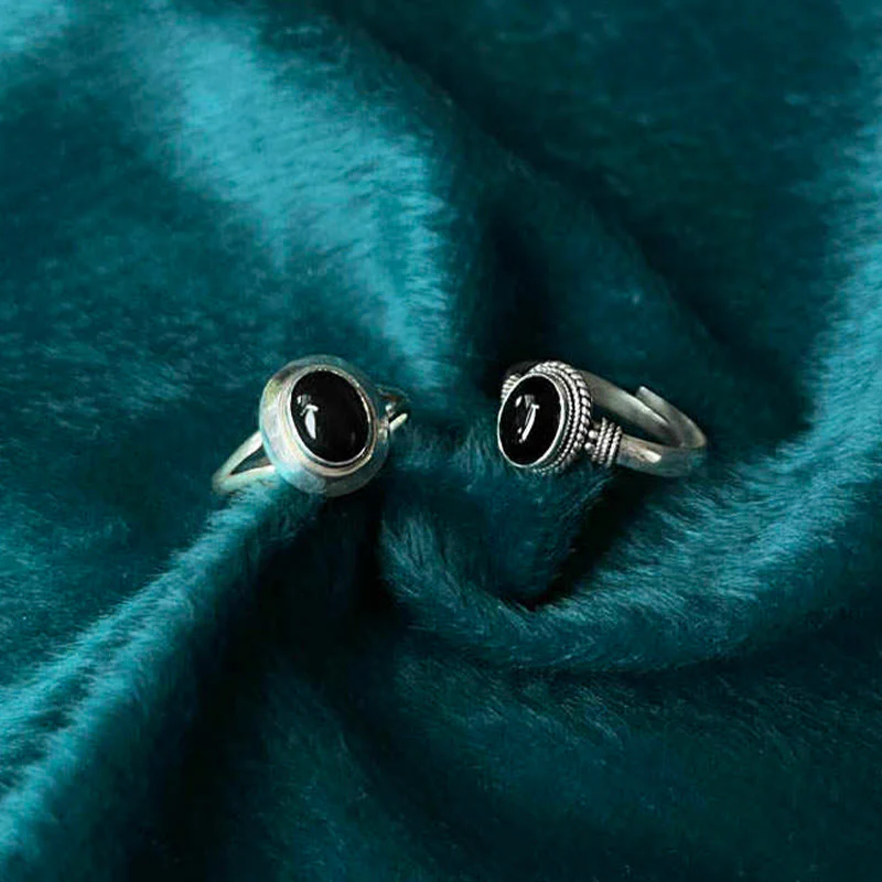 Anello regolabile in argento sterling 925 con onice nero fatto a mano, motivo Buddha Stones - Image 12