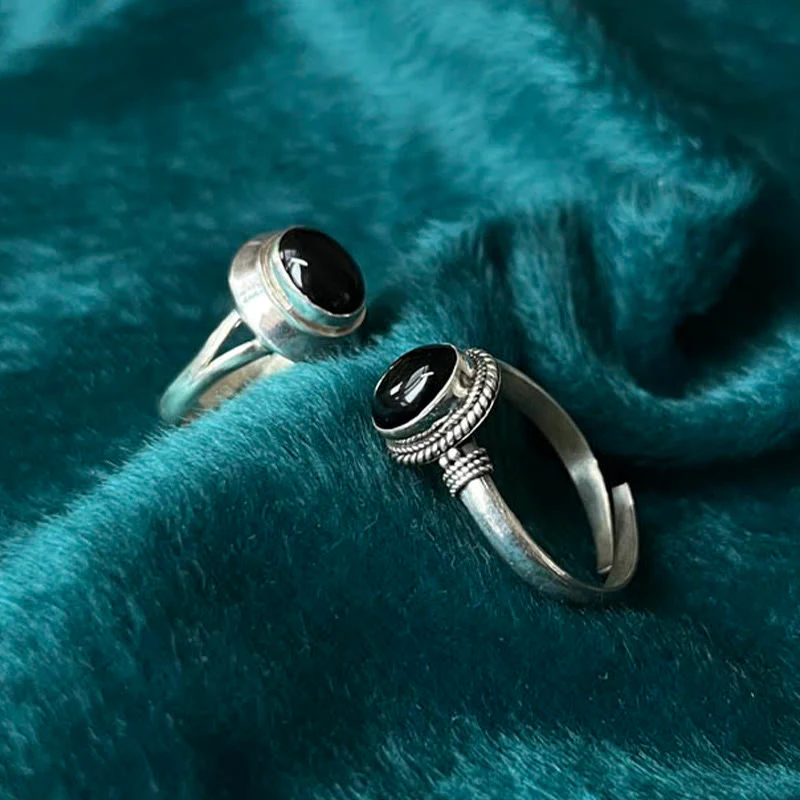 Anello regolabile in argento sterling 925 con onice nero fatto a mano, motivo Buddha Stones - Image 2