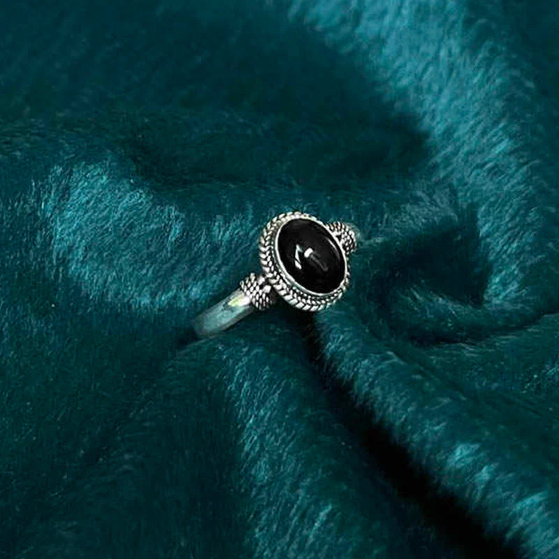 Anello regolabile in argento sterling 925 con onice nero fatto a mano, motivo Buddha Stones - Image 3