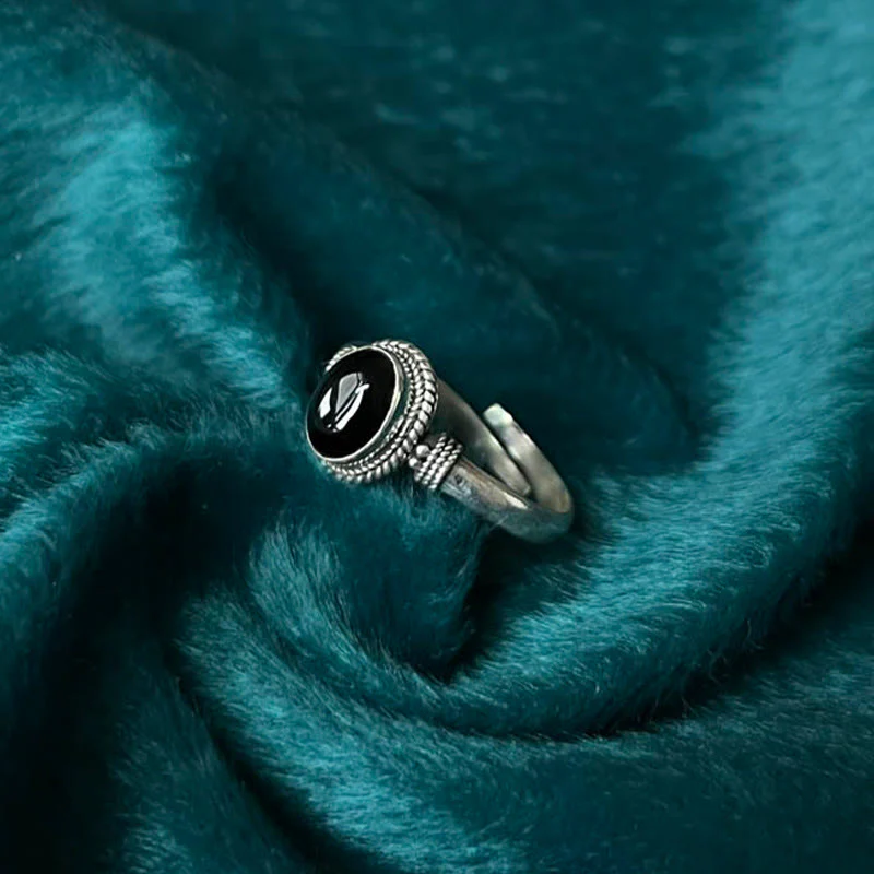 Anello regolabile in argento sterling 925 con onice nero fatto a mano, motivo Buddha Stones - Image 5