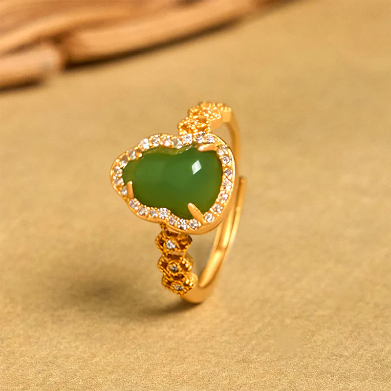 Anello regolabile in oro placcato rame con Buddha Stones, zucca vintage, calcedonio verde - Image 5