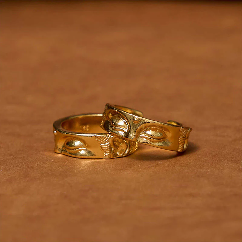 Anello regolabile in rame con Buddha Stones dorate per meditazione Buddha Serenity - Image 2