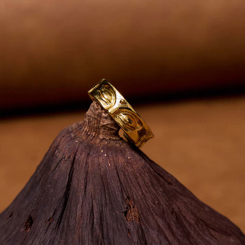 Anello regolabile in rame con Buddha Stones dorate per meditazione Buddha Serenity - Image 3