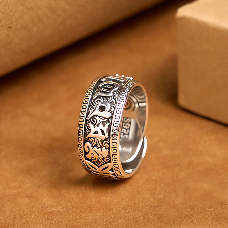 Anello regolabile in rame con Buddha Stones Om Mani Padme Hum