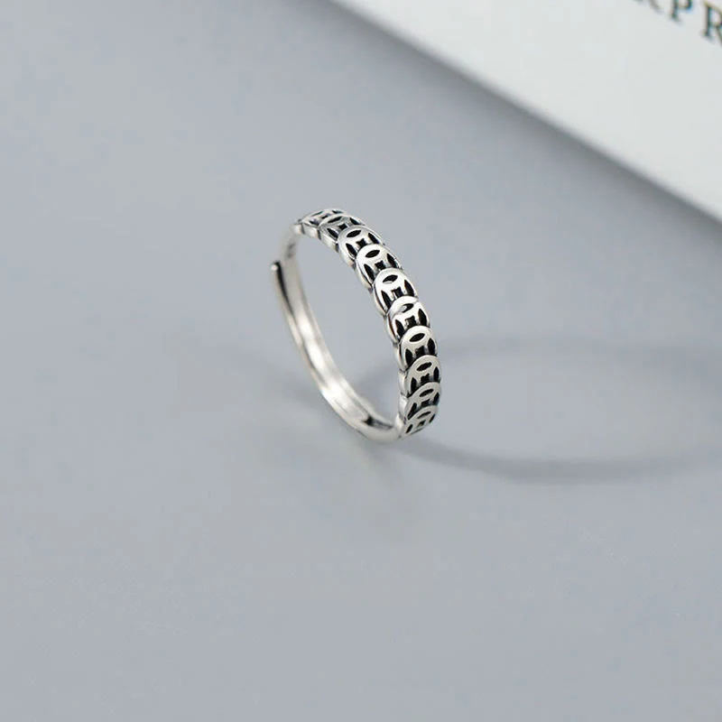 Anello regolabile portafortuna con design moneta in rame vintage - Image 11