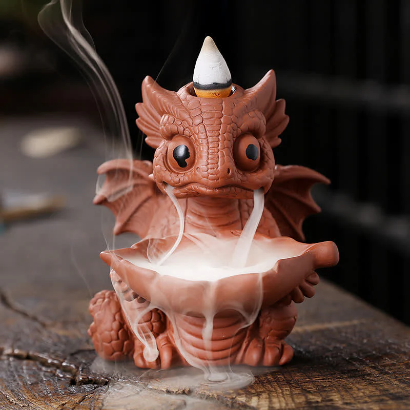 Bella fontana di fumo a riflusso in argilla viola con dinosauro, decorazione per bruciatore di incenso curativo - Image 12