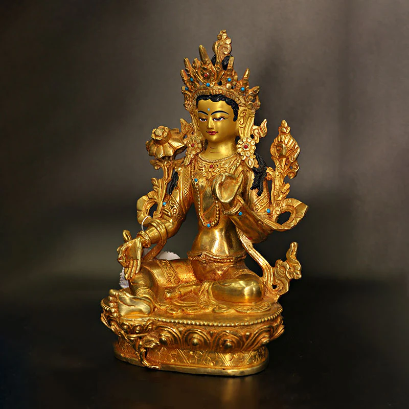 Bodhisattva Tara Chenrezig Avalokitesvara a quattro braccia Protezione Statua placcata in oro e rame Decorazione - Image 2
