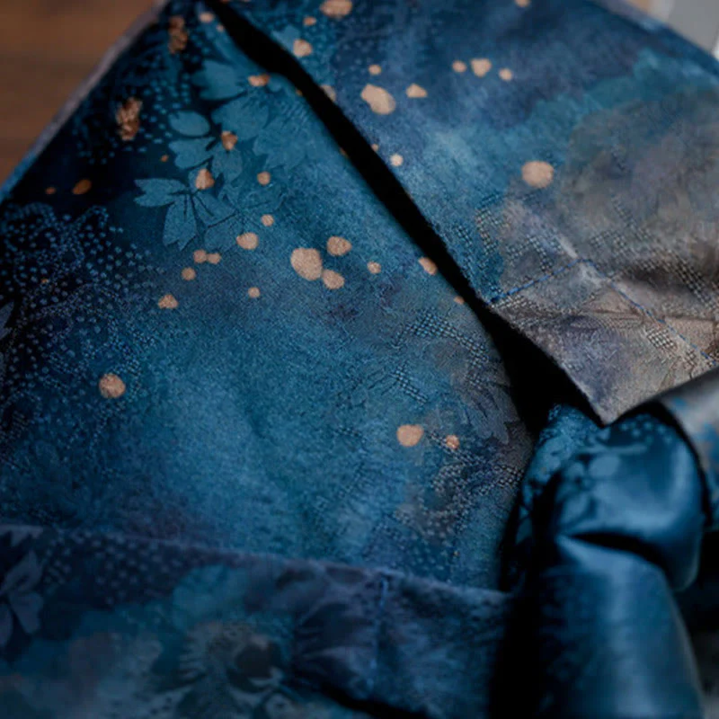 Borsa a mano con manico in legno blu con fiori in jacquard fatti a mano Buddha Stones - Image 7