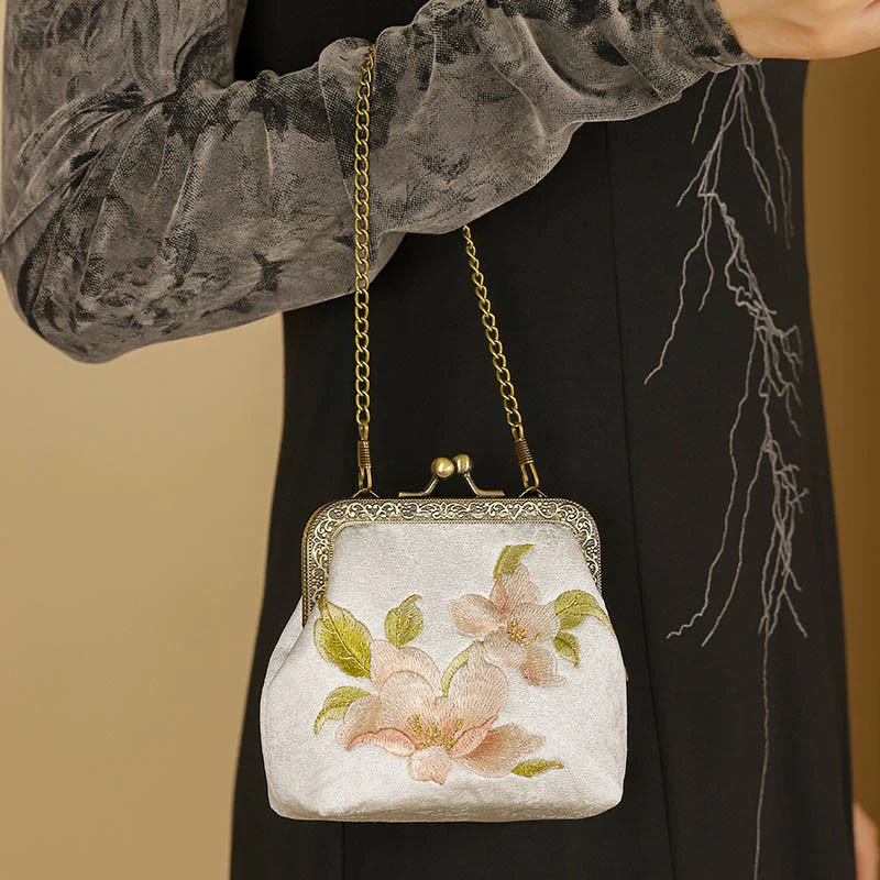 Borsa a mano con manico in metallo, Buddha Stones , orchidee
