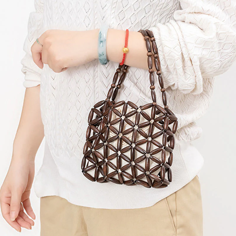 Borsa a mano con perline di legno intrecciate a mano Buddha Stones - Image 12