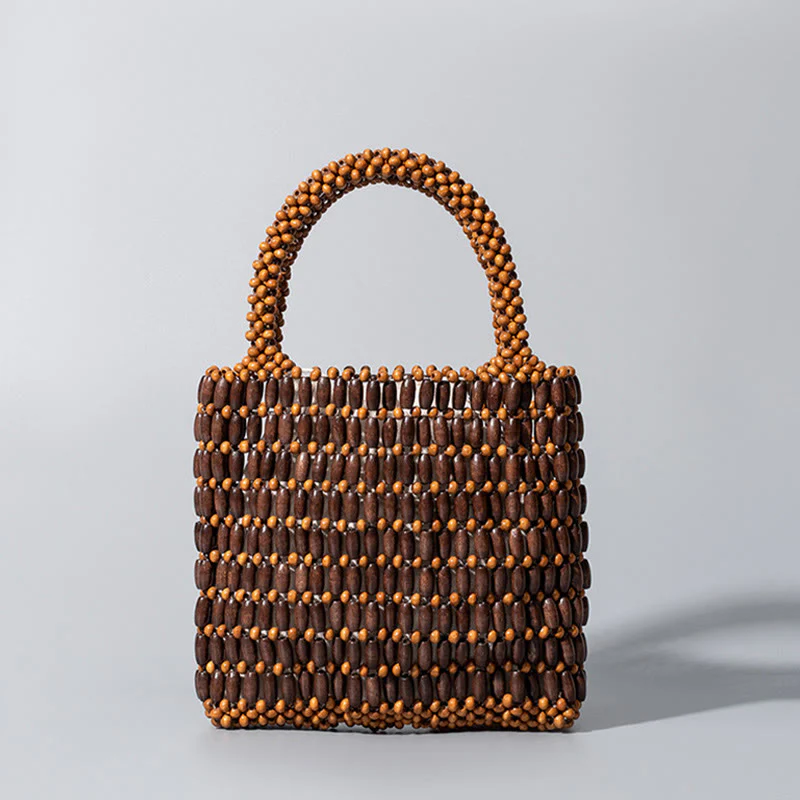 Borsa a mano con perline di legno intrecciate a mano Buddha Stones