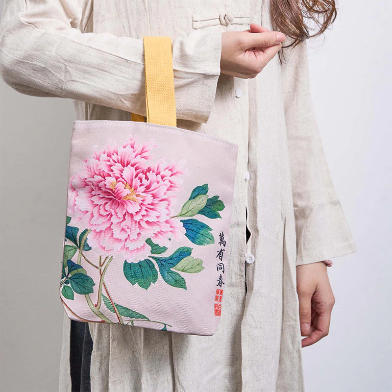 Borsa a mano in tela con Buddha Stones e peonia - Image 2