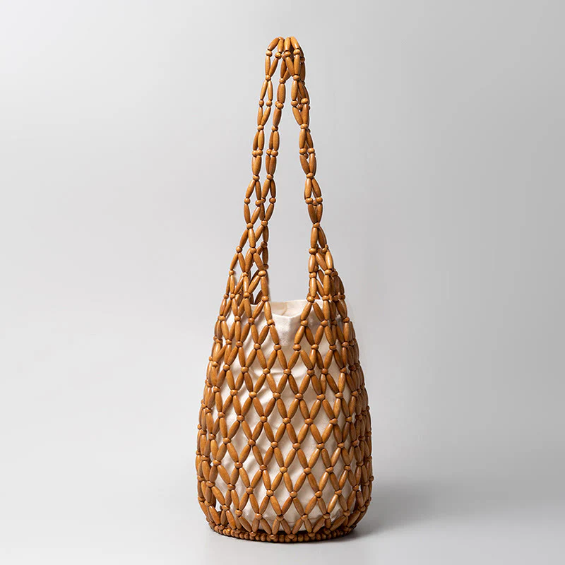 Borsa a tracolla a secchiello con perline di legno intrecciate a mano , Buddha Stones - Image 11