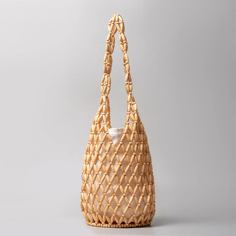 Borsa a tracolla a secchiello con perline di legno intrecciate a mano , Buddha Stones - Image 12