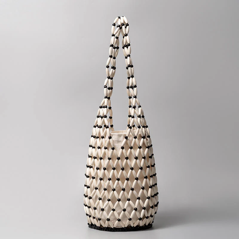 Borsa a tracolla a secchiello con perline di legno intrecciate a mano , Buddha Stones - Image 13