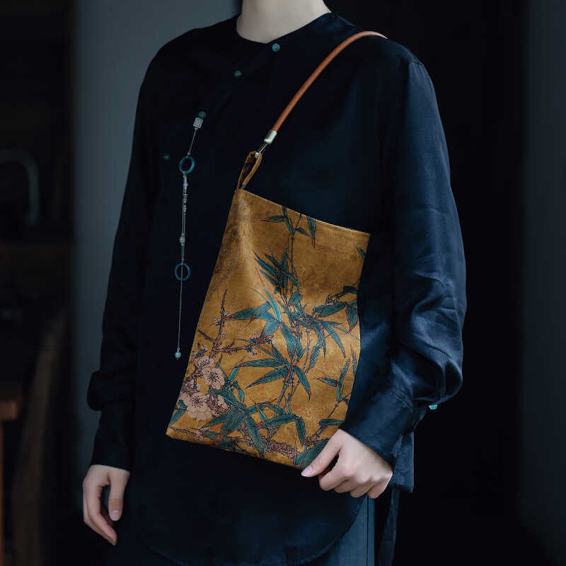 Borsa a tracolla con Buddha Stones di bambù, fiori, farfalle, cachi - Image 13