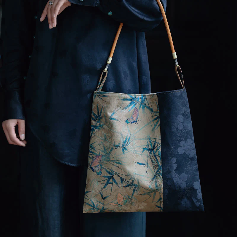 Borsa a tracolla con Buddha Stones di bambù, fiori, farfalle, cachi - Image 15
