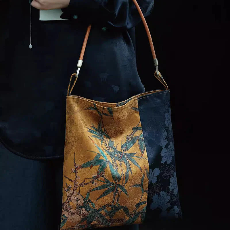 Borsa a tracolla con Buddha Stones di bambù, fiori, farfalle, cachi - Image 2