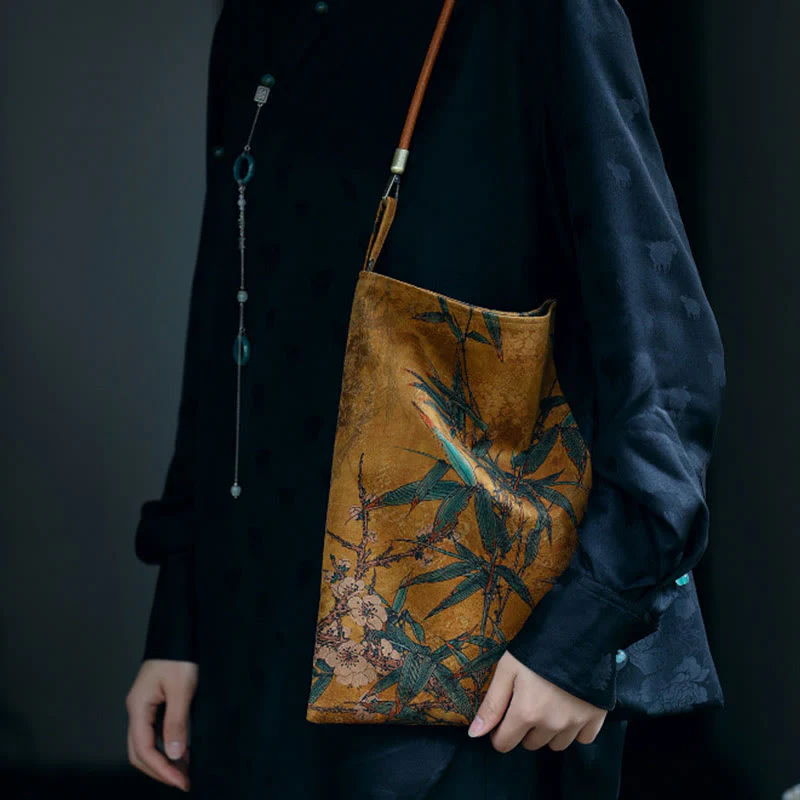 Borsa a tracolla con Buddha Stones di bambù, fiori, farfalle, cachi - Image 8