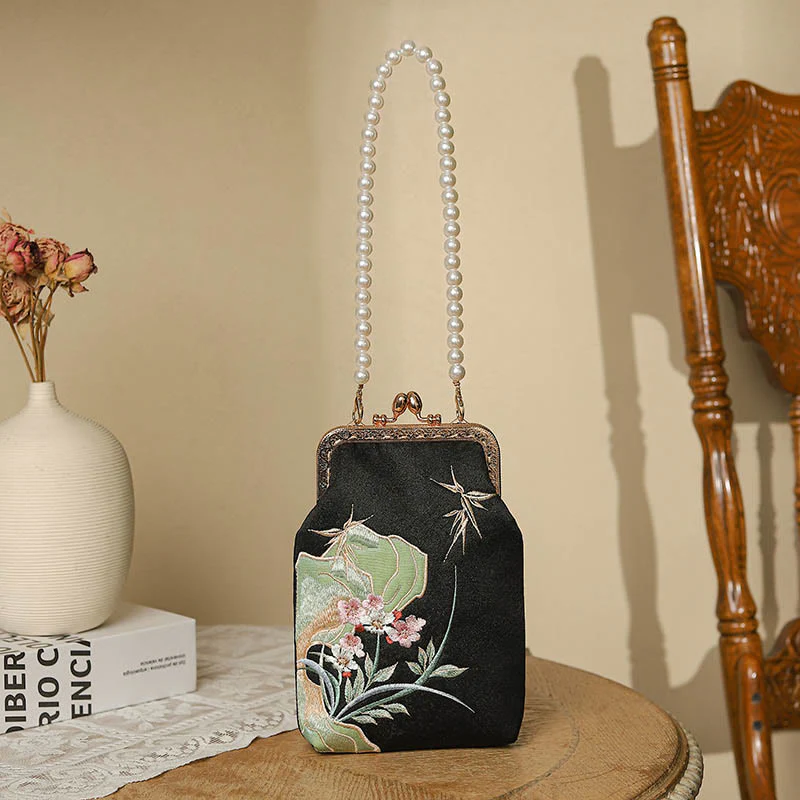 Borsa a tracolla con catena di perle e motivo a orchidea in pietra di montagna Buddha Stones - Image 9
