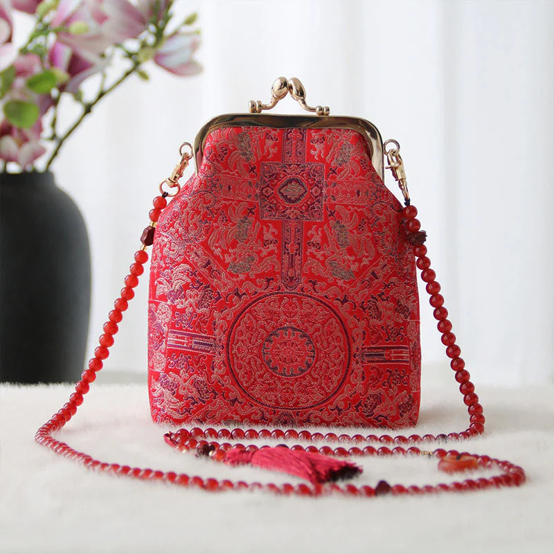 Borsa a tracolla con catena di perle e ricamo cinese retrò Buddha Stones - Image 11
