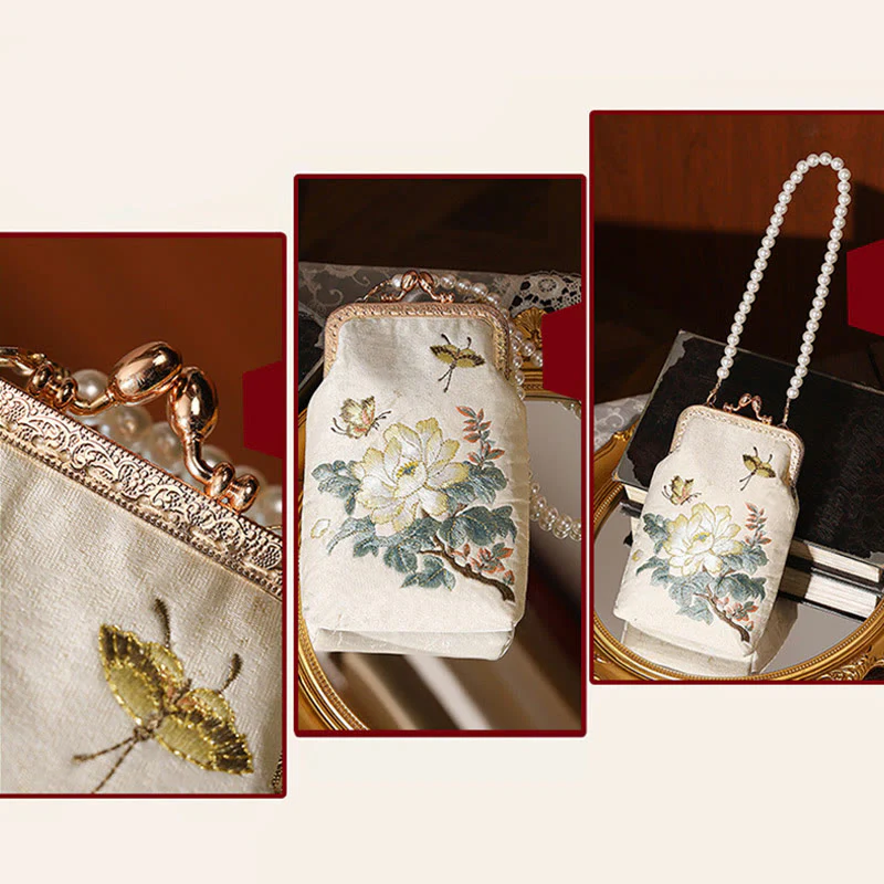 Borsa a tracolla con catena in metallo con perle ricamate , Buddha Stones, piccoli fiori, farfalla, borsa a tracolla, borsa per cellulare - Image 10