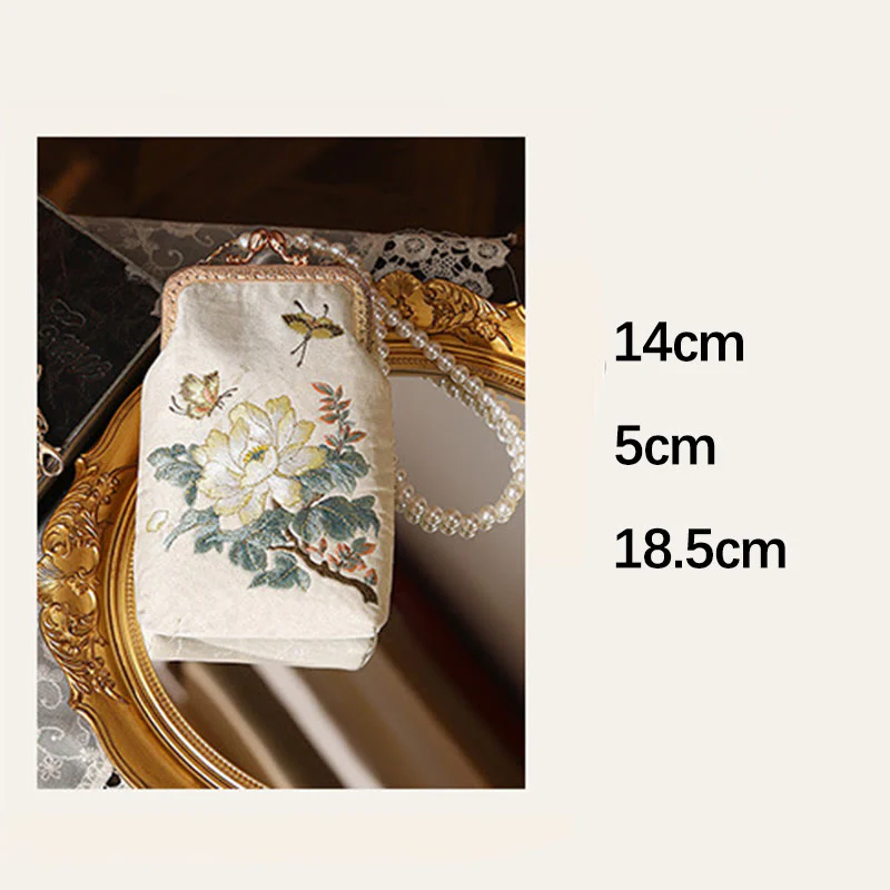 Borsa a tracolla con catena in metallo con perle ricamate , Buddha Stones, piccoli fiori, farfalla, borsa a tracolla, borsa per cellulare - Image 11