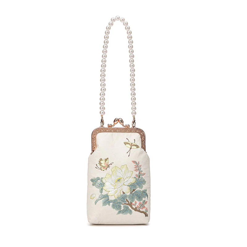 Borsa a tracolla con catena in metallo con perle ricamate , Buddha Stones, piccoli fiori, farfalla, borsa a tracolla, borsa per cellulare - Image 12