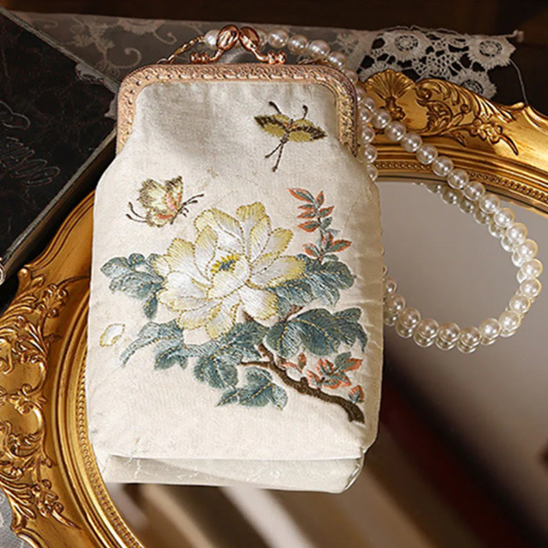 Borsa a tracolla con catena in metallo con perle ricamate , Buddha Stones, piccoli fiori, farfalla, borsa a tracolla, borsa per cellulare - Image 2