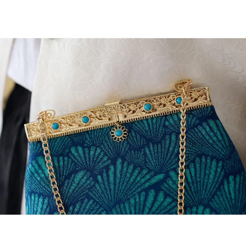 Borsa a tracolla con catena in metallo e linee blu Buddha Stones - Image 3