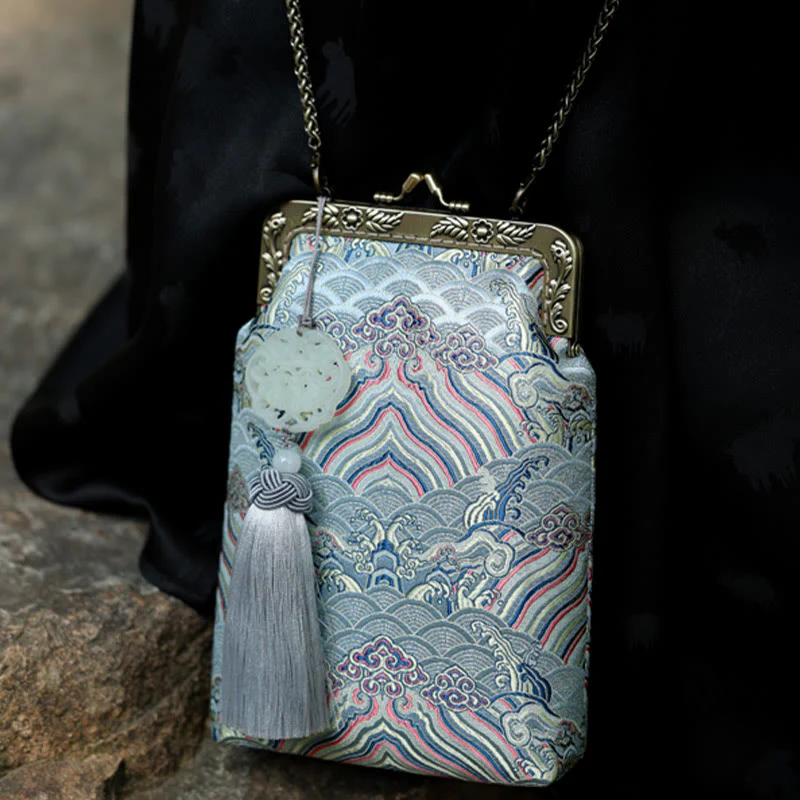 Borsa a tracolla con catena in metallo e onde blu dell'oceano, borsa a tracolla per cellulare, Buddha Stones - Image 10
